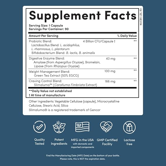 Nucific Bio-X4 4-in-1 Weight Management Probiotic, 90 Capsules