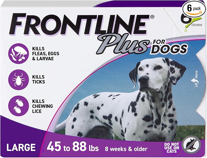 Frontline Plus for Dogs Large Dog (45 to 88 pounds) Flea and Tick Treatment, 6 Doses