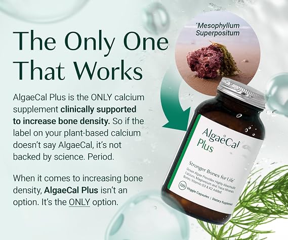 ALGAECAL Plus Calcium Supplement for Bone Density, with D3 K2, 120 Caps