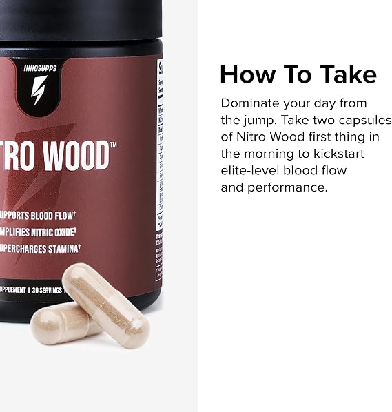 Nitro Wood Nitric Oxide Booster for Men, Blood Flow Support, 30 Servings