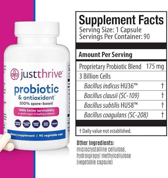 Just Thrive Probiotic & Antioxidant 100% Spore-Based Digestive Support