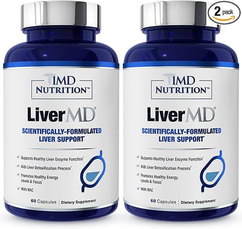 1MD LiverMD - Liver Support Supplement | Siliphos Milk Thistle Extract - Highly Bioavailable, for Liver Support | 60 Capsules (2-Pack)