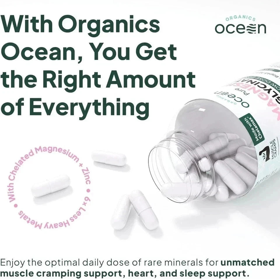 Organics Ocean Pure Magnesium Glycinate Low Zinc Dose Chelated 90 Capsules