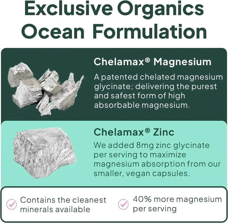 Organics Ocean Pure Magnesium Glycinate Low Zinc Dose Chelated 90 Capsules