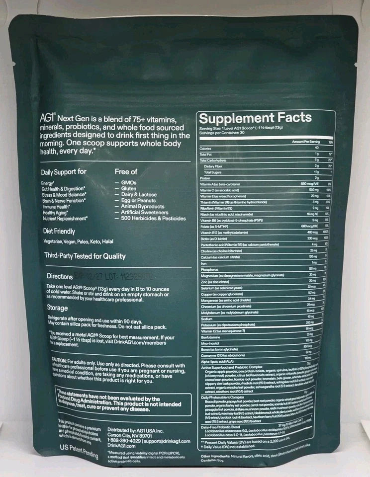 Authentic AG1 Athletic Greens Next Gen Powder Pouch 13.8 oz 390g