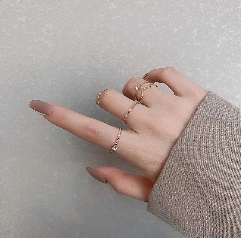 5 pcs Minimalist Rhinestone Decor Knuckle Stacking Rings for Women Party Rings
