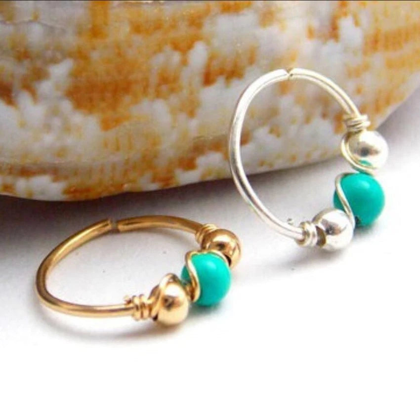 Bohemia Nose Ring Turquoise Surgical Steel Bone Stud Body Piercing Earring