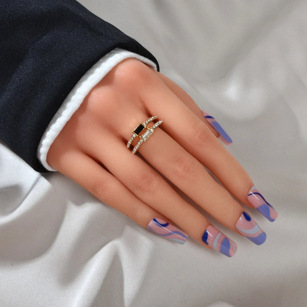 2 pcs Exquisite Rhinestone Decor Finger Ring set for Women Party Daily Jewelry