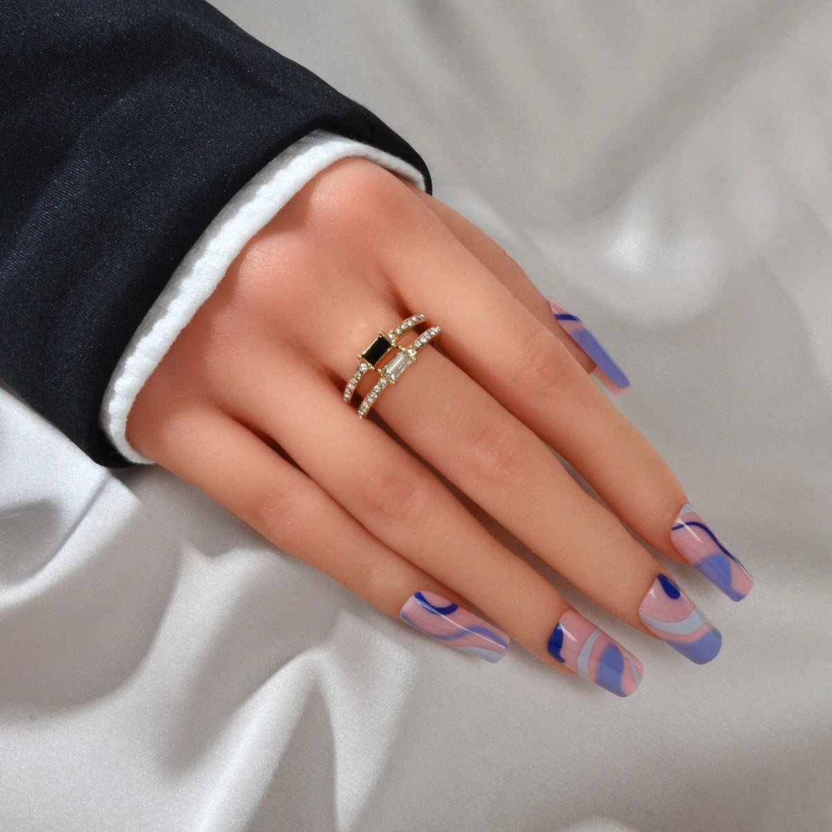 2 pcs Exquisite Rhinestone Decor Finger Ring set for Women Party Daily Jewelry