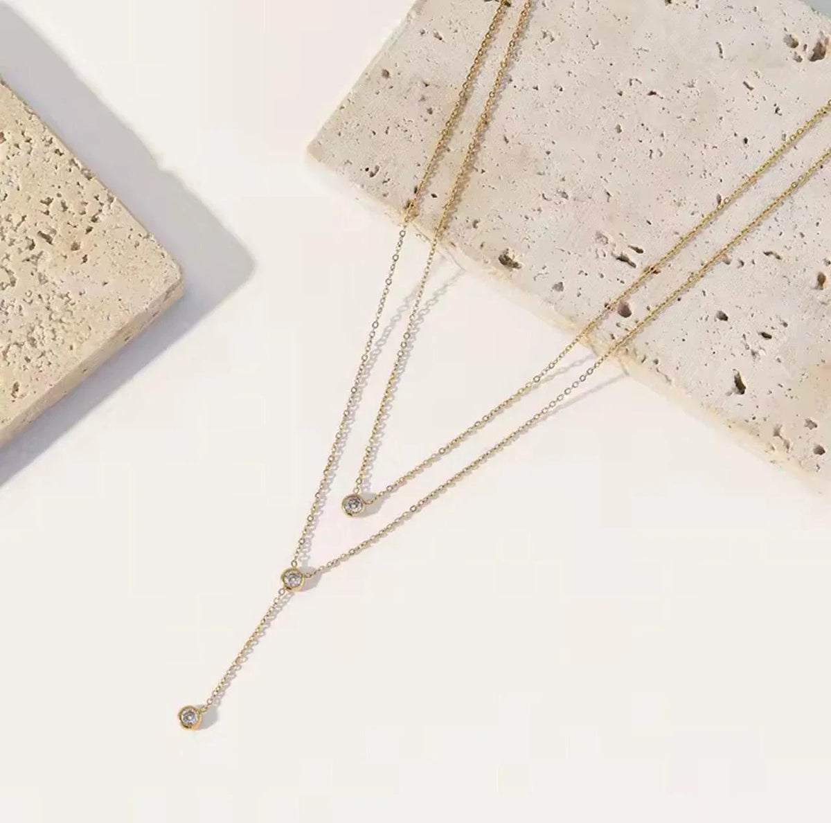 Women Layered Pendant Necklace Gold Color