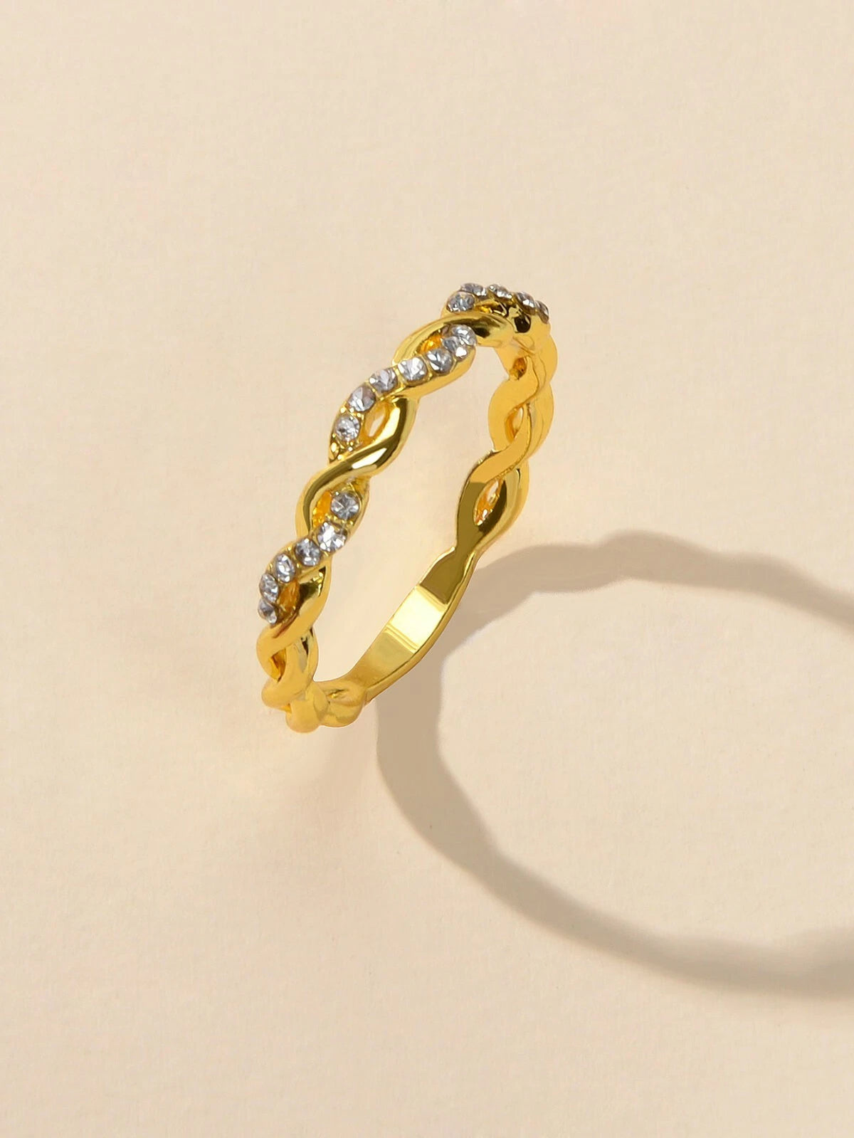 Band Women Gold Metal with Rhinestone Entangled Finger Ring Engagement Jewellery