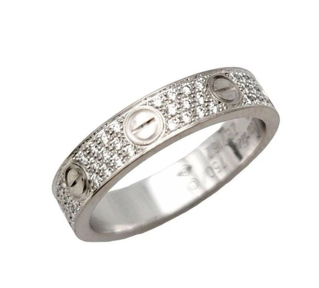 Cartier Love 18K White Gold Paved Diamond Band Ring,