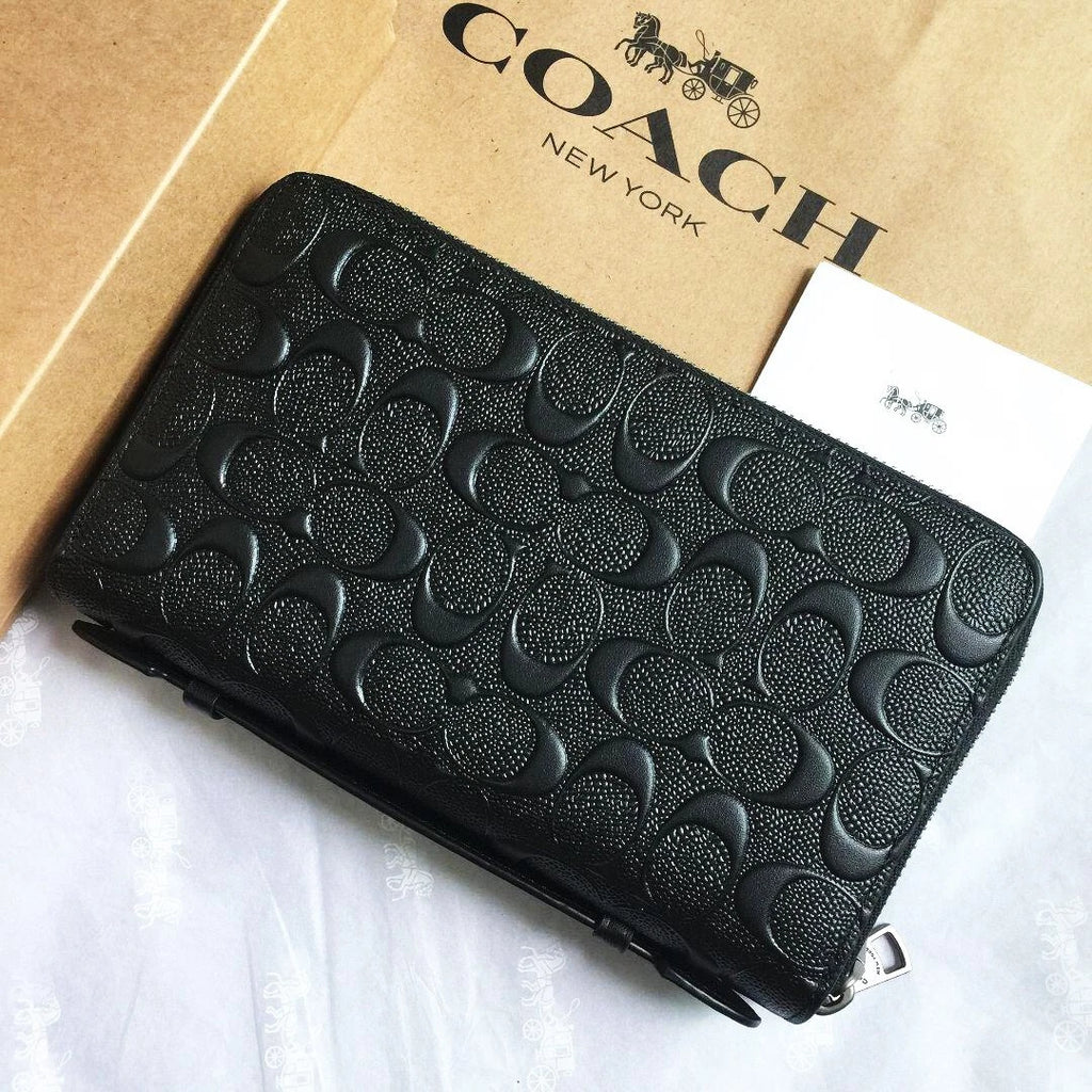 COACH Men's Travel Organizer Double Zip Embossed Signature mahogany 93425