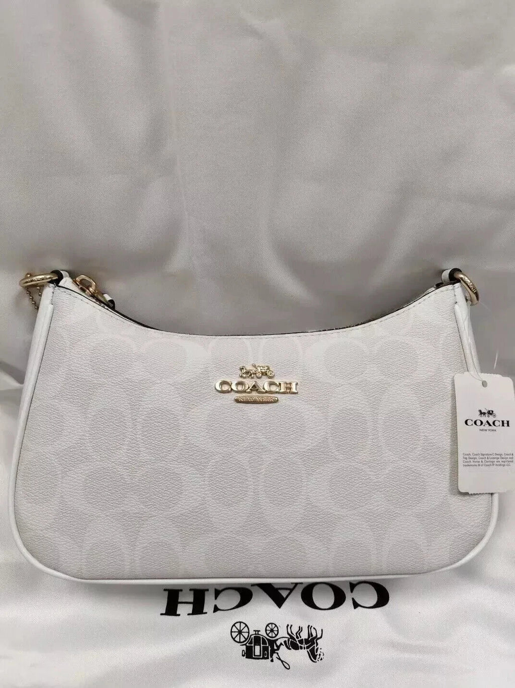 Coach Teri 2Way Shoulder Bag CA548 Signature Canvas White Smooth Leather