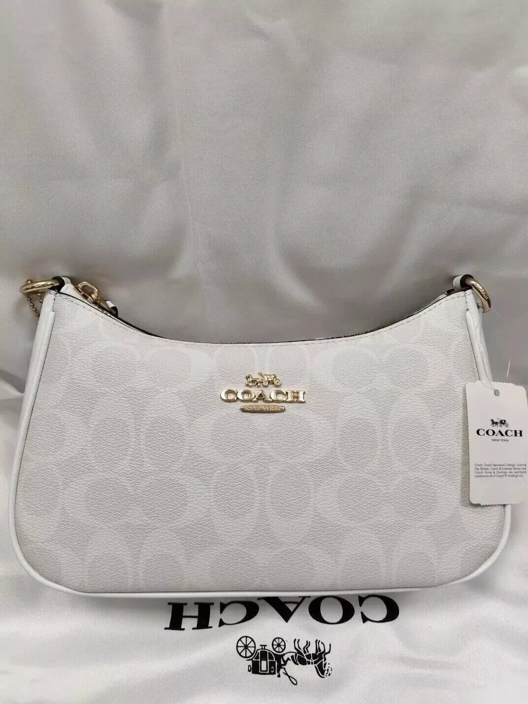 Coach Teri 2Way Shoulder Bag CA548 Signature Canvas White Smooth Leather