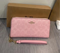 Long Zip Around Wallet In Signature Canvas CW778 Powder Pink