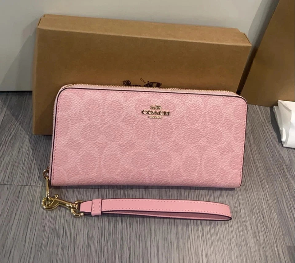 Long Zip Around Wallet In Signature Canvas CW778 Powder Pink