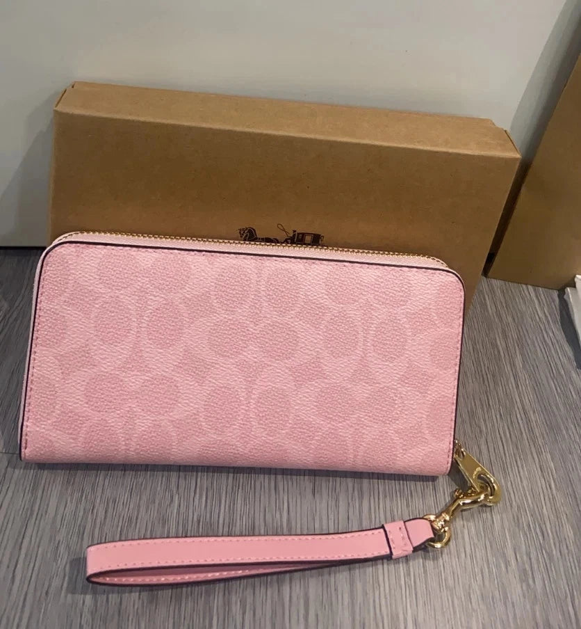 Long Zip Around Wallet In Signature Canvas CW778 Powder Pink