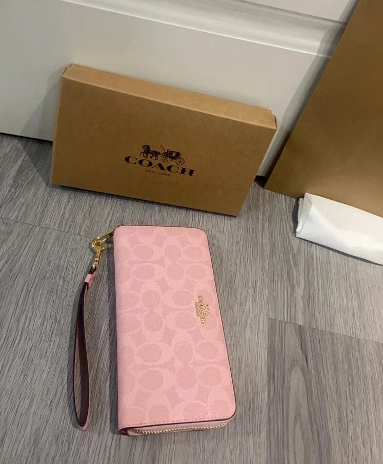 Long Zip Around Wallet In Signature Canvas CW778 Powder Pink