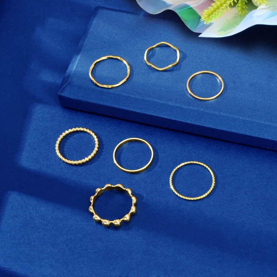 7pcs Minimalist Nightclub Gold Stackable Boho Midi Finger Multiple Knuckle Ring