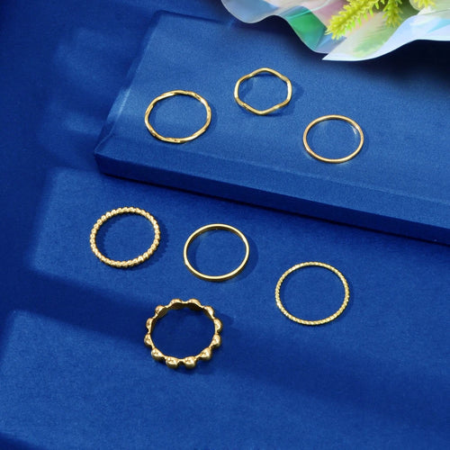 7pcs Minimalist Nightclub Gold Stackable Boho Midi Finger Multiple Knuckle Ring
