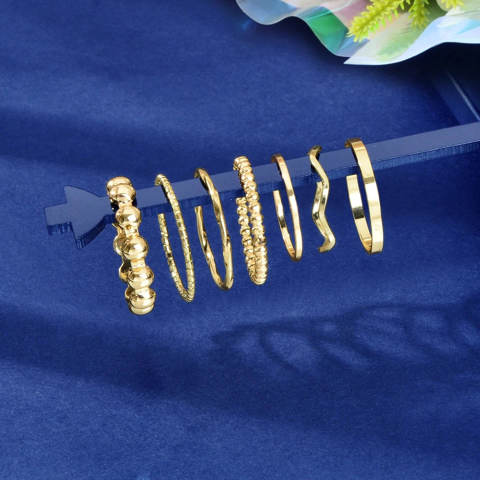 7pcs Minimalist Nightclub Gold Stackable Boho Midi Finger Multiple Knuckle Ring