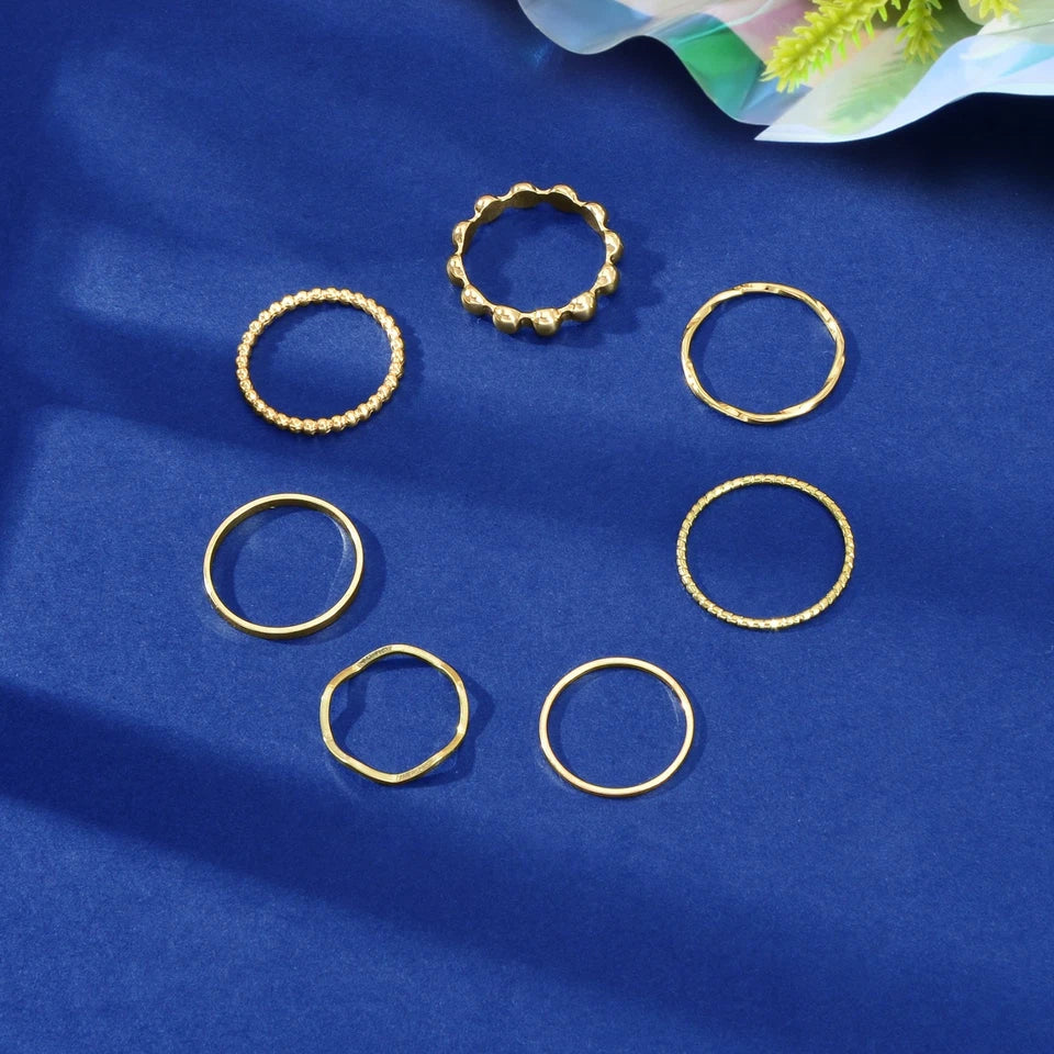 7pcs Minimalist Nightclub Gold Stackable Boho Midi Finger Multiple Knuckle Ring