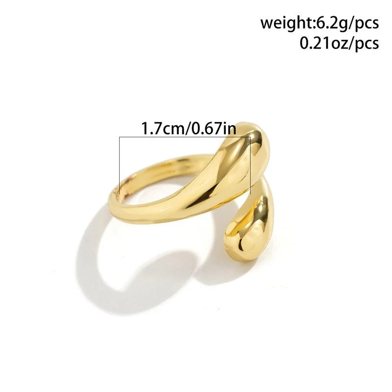 Fashion Irregular Waterdrop Metal Smooth Open Ring Women Jewelry Holiday Gift