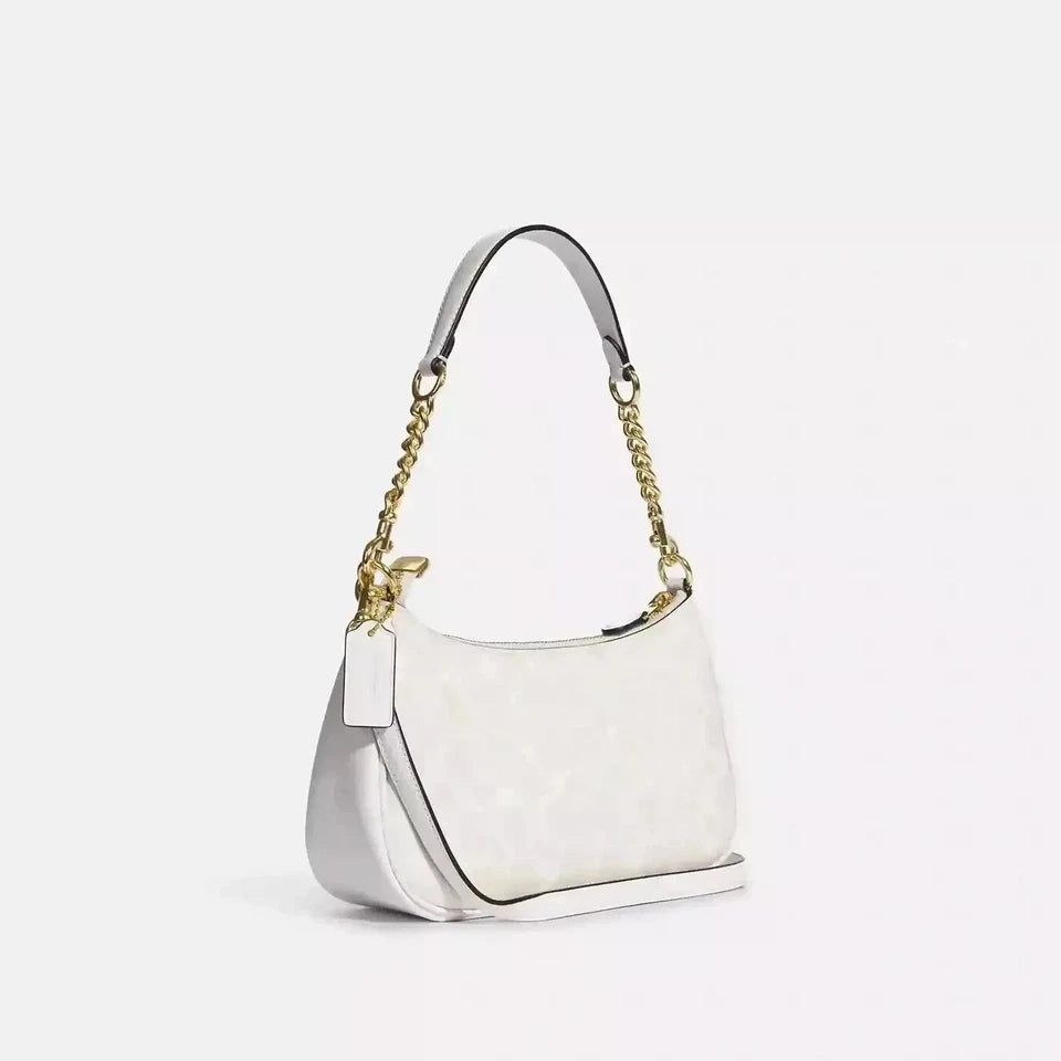 Coach Teri 2Way Shoulder Bag CA548 Signature Canvas White Smooth Leather
