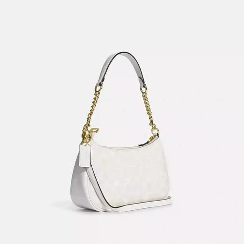 Coach Teri 2Way Shoulder Bag CA548 Signature Canvas White Smooth Leather