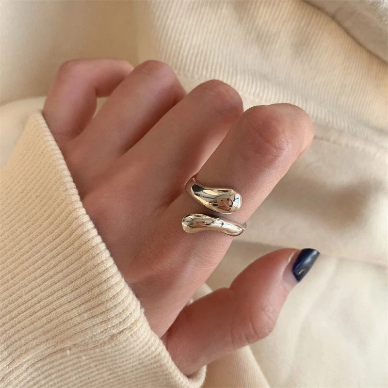 Fashion Irregular Waterdrop Metal Smooth Open Ring Women Jewelry Holiday Gift