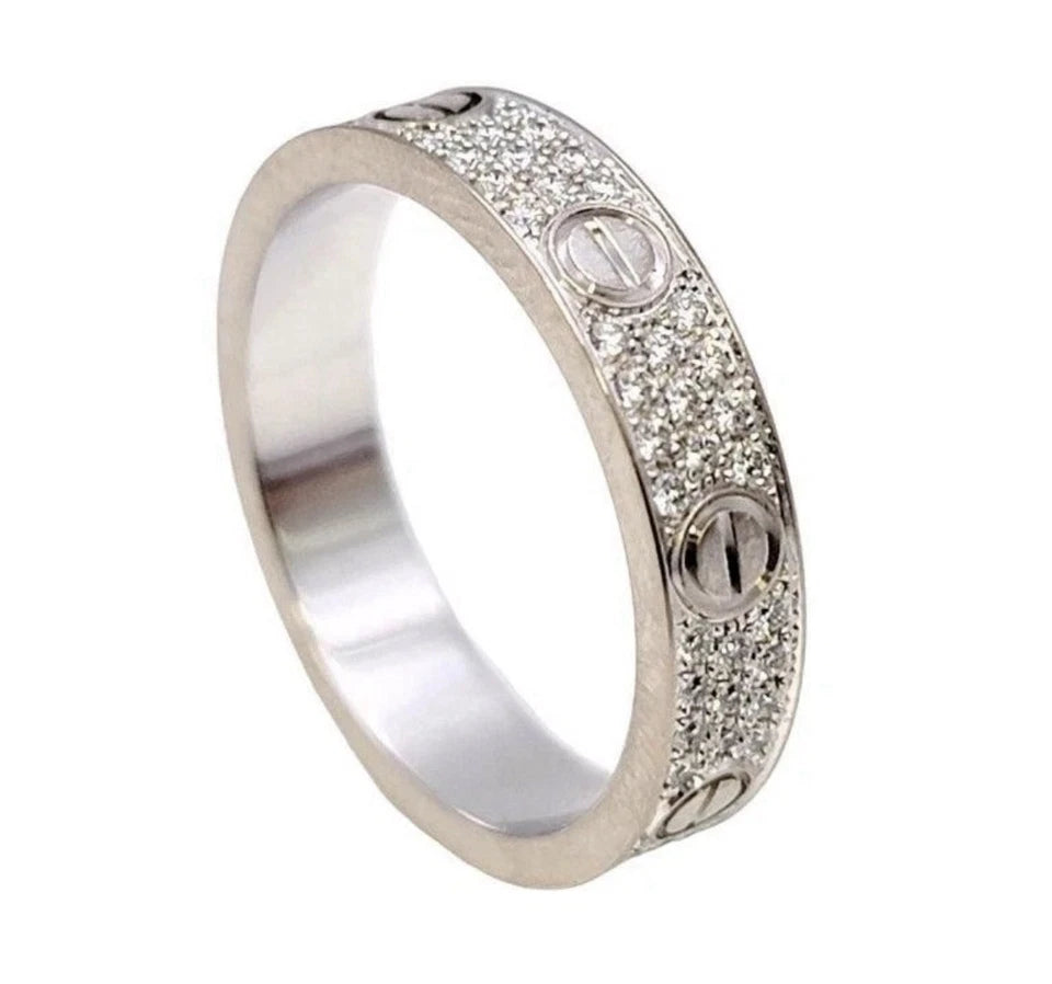 Cartier Love 18K White Gold Paved Diamond Band Ring,