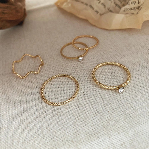 5 pcs Minimalist Rhinestone Decor Knuckle Stacking Rings for Women Party Rings